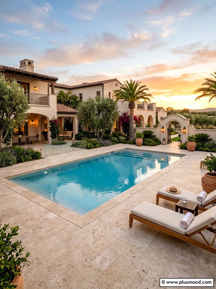 Travertine Pool Deck - 25 pool landscaping ideas for courtyard pools