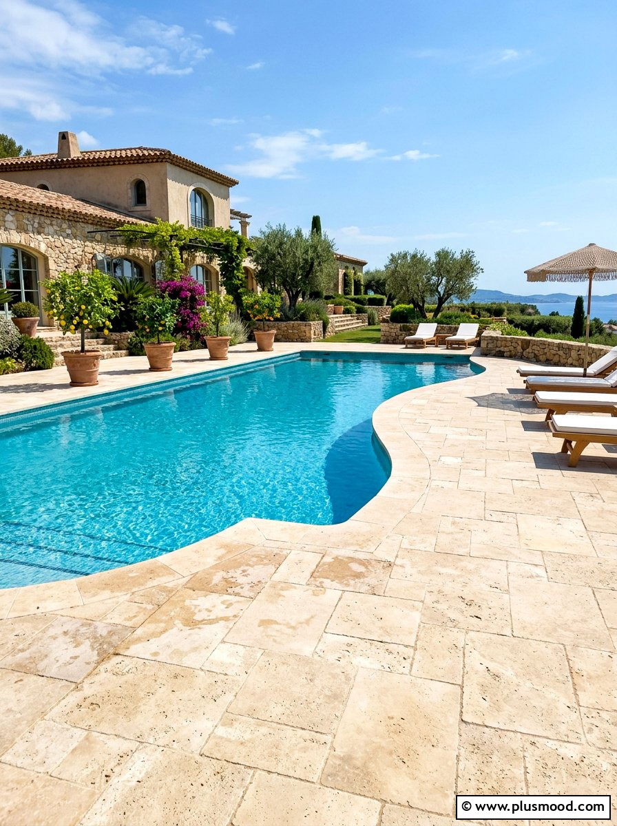 Travertine Pool Decking - 25 pool landscaping ideas for Mediterranean style