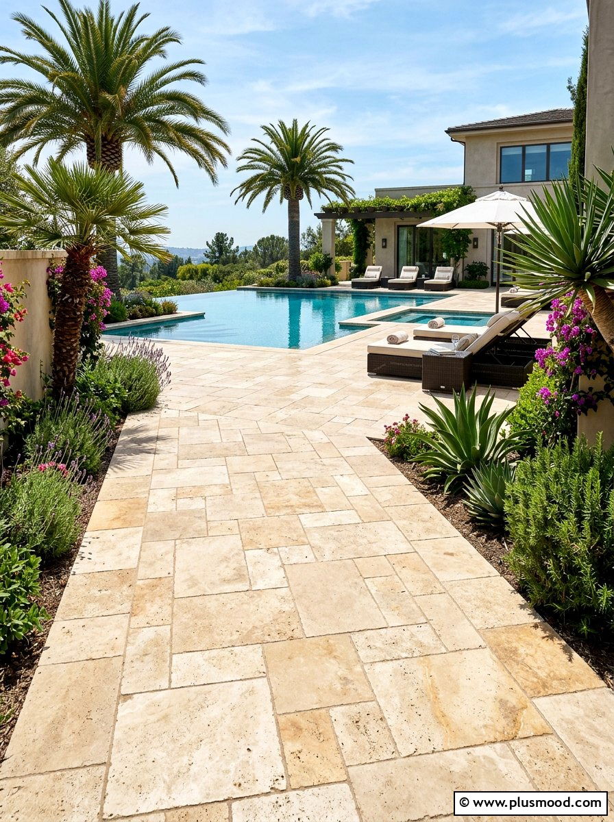 Travertine Stone Walkway To Pool Deck - 25 pool landscaping ideas with stone pathway