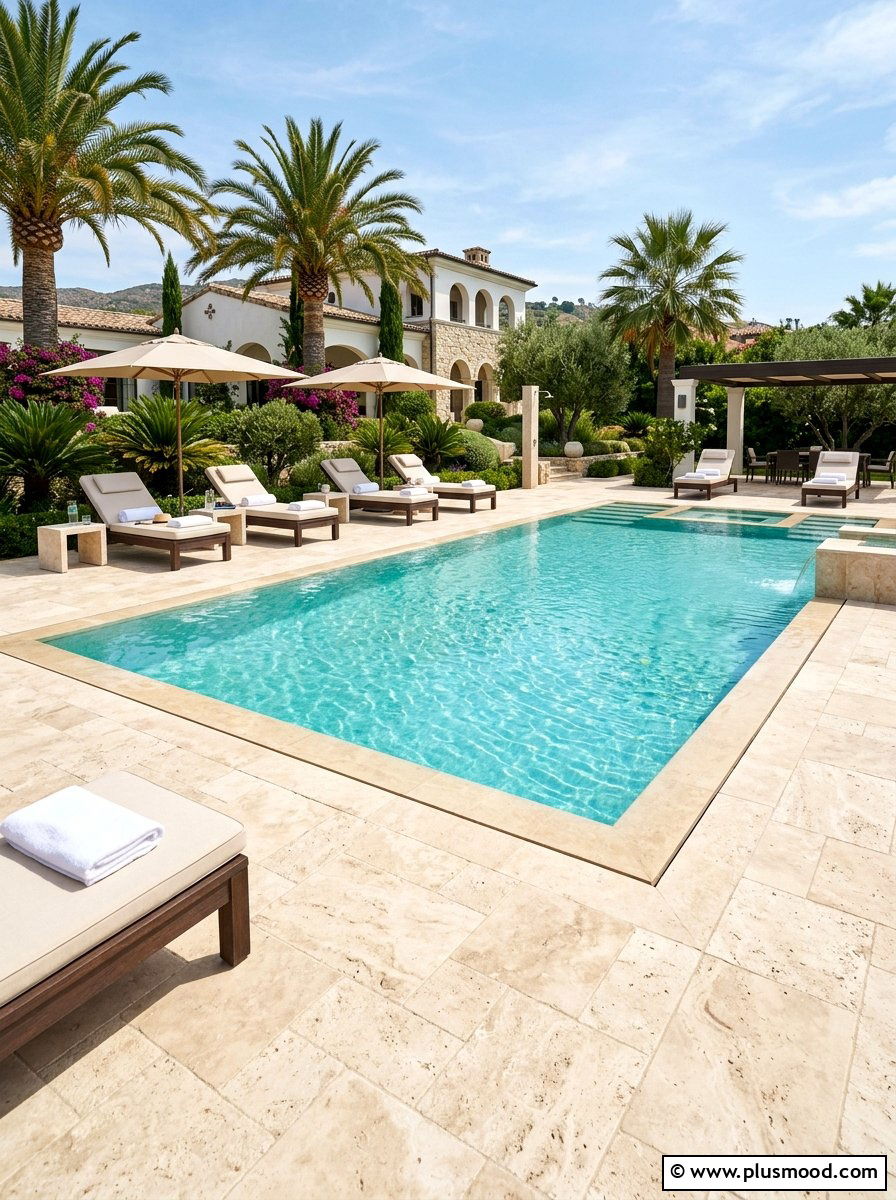 Travertine Tile Pool Deck - 25 pool landscaping ideas low maintenance