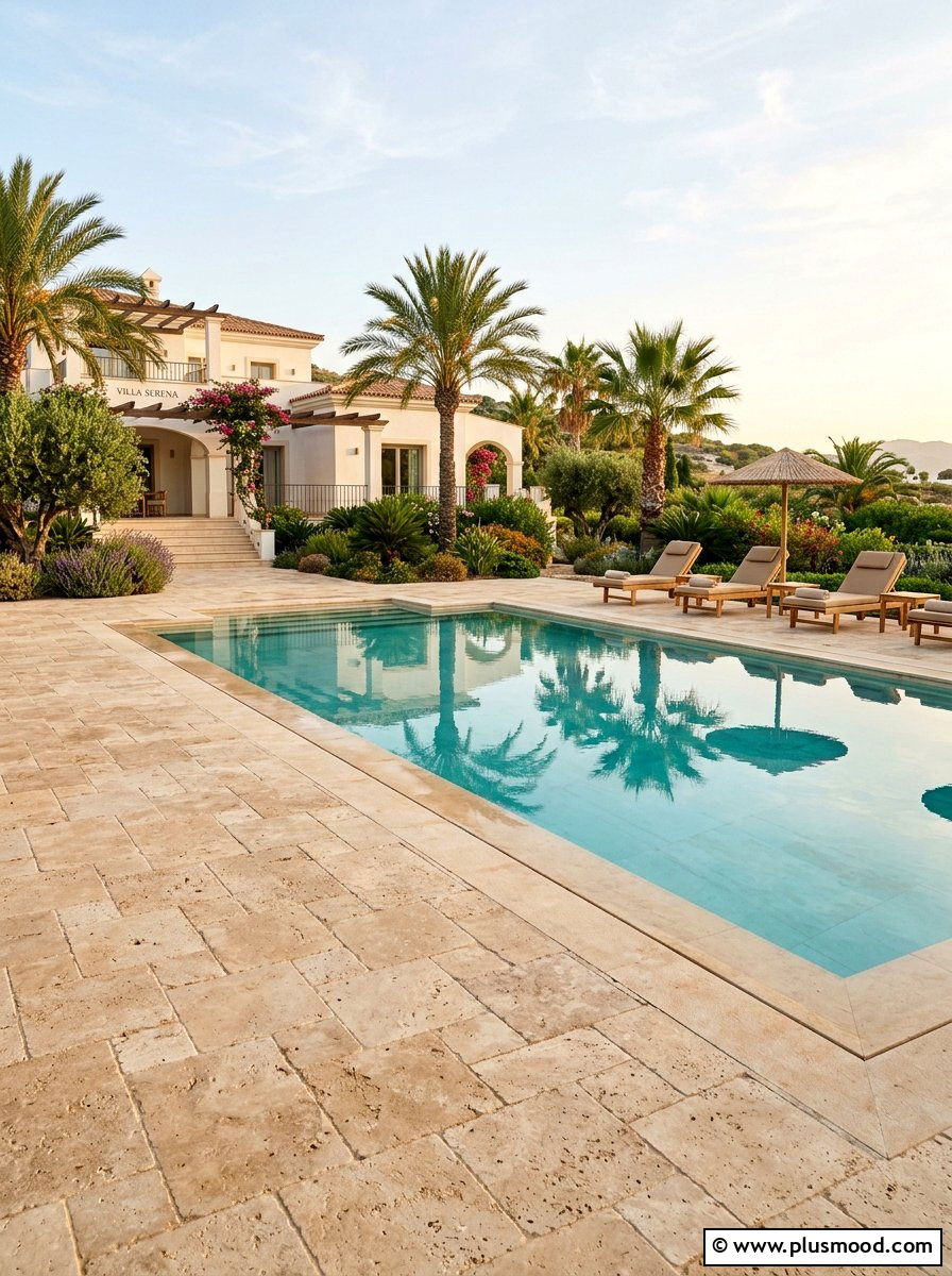 Travertine pool deck - 25 pool landscaping ideas with pavers