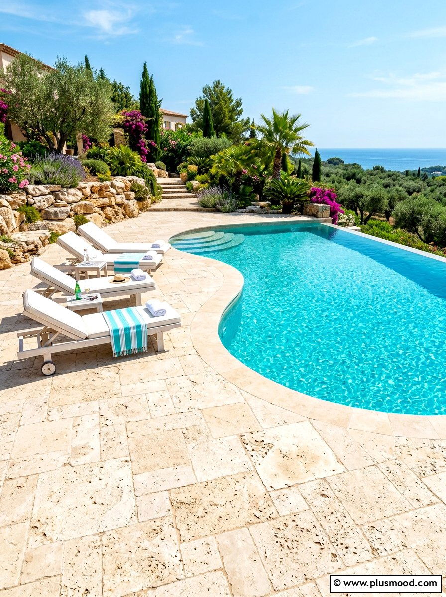 Travertine rock tiles - 25 summer pool landscaping ideas with rocks
