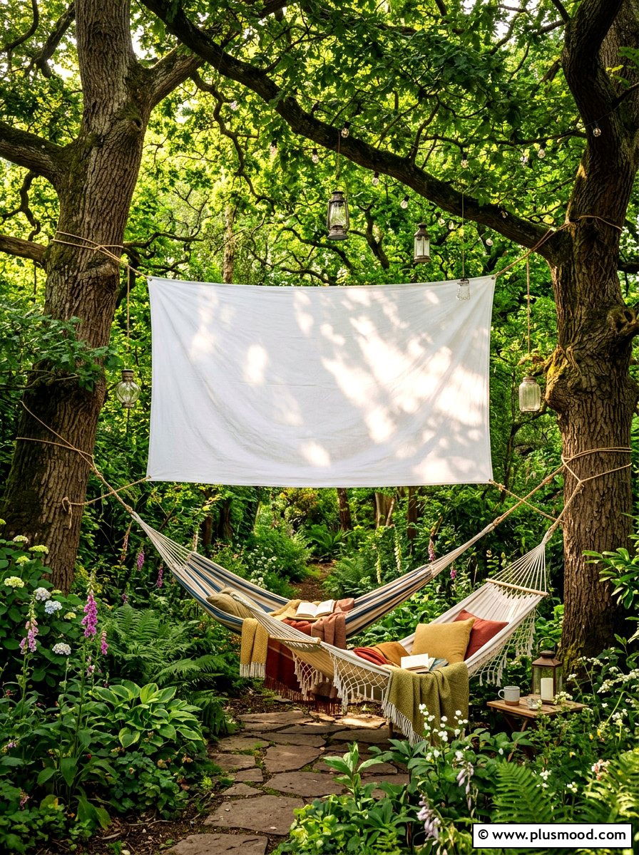 Tree Hanging Screen - 25 summer backyard movie night ideas