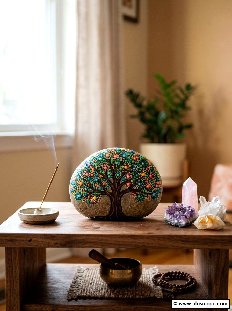 Tree Life Dot Stone - 25 painted rock ideas with dot painting