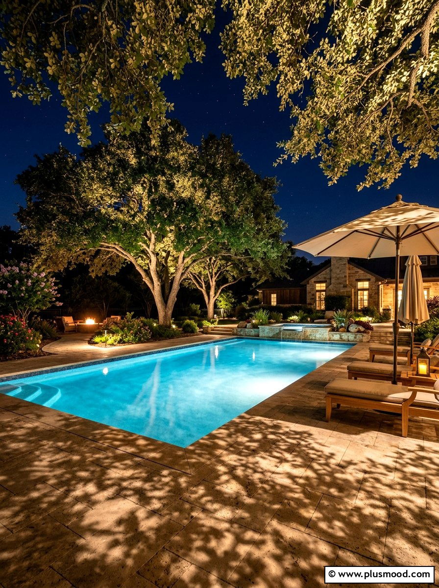 Tree Moonlighting Near Pool - 25 summer pool lighting ideas