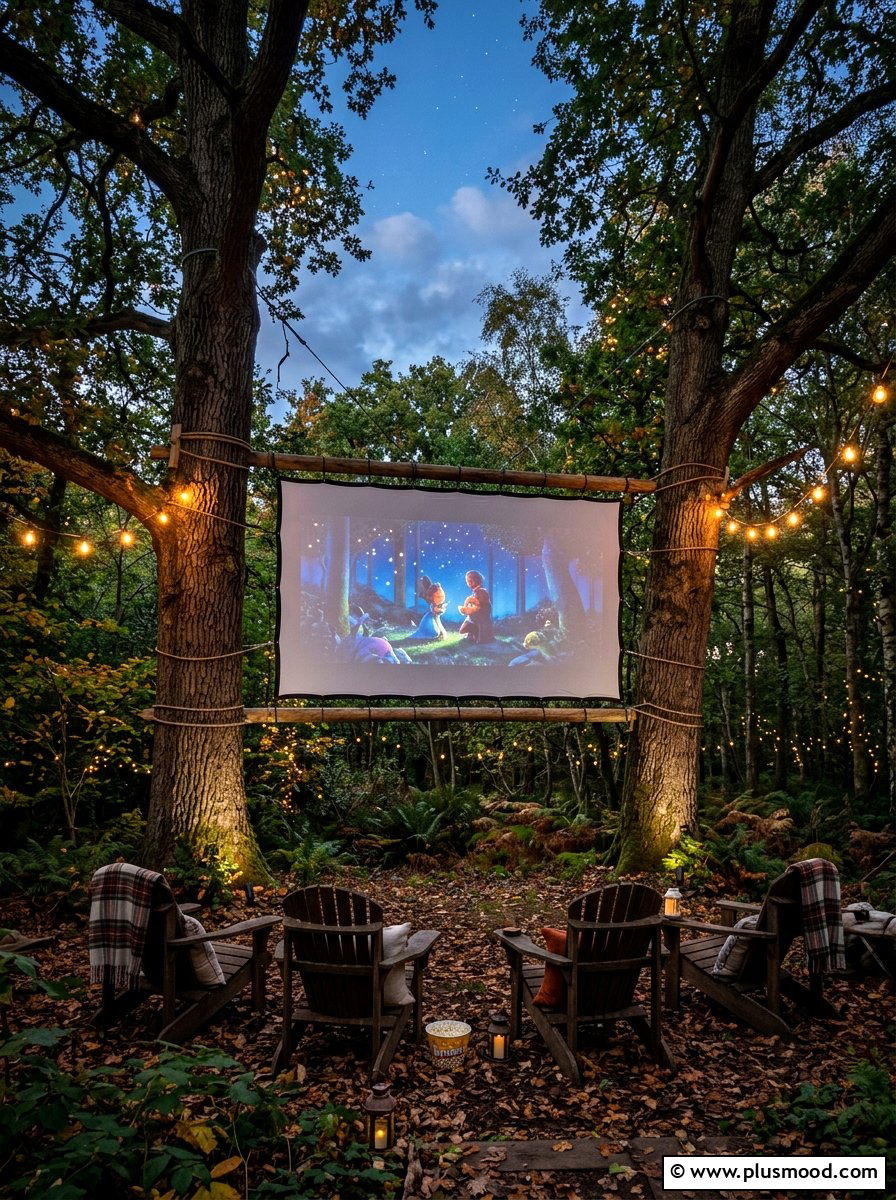 Tree Mounted Movie Screen - 25 small backyard ideas with movie screen