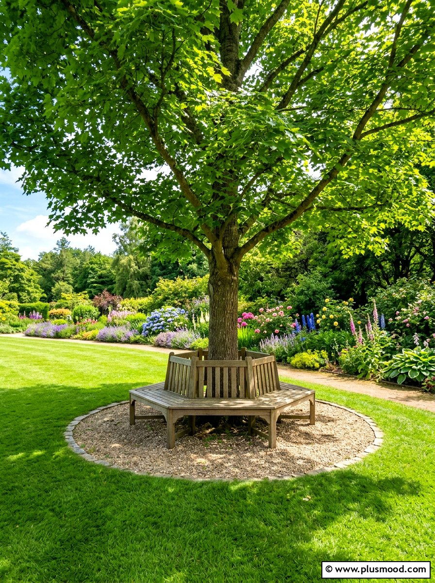 Tree bench circle - 25 summer backyard seating ideas