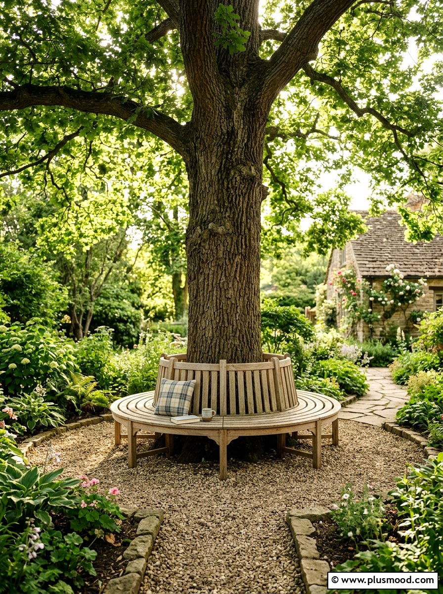Tree bench seating - 25 small backyard ideas on a budget