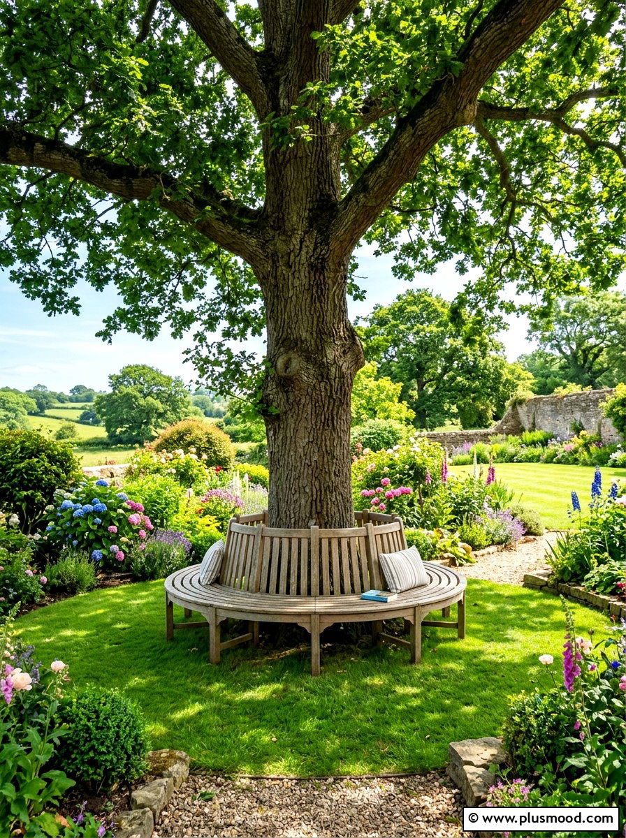 Tree bench seating - 25 late summer backyard ideas