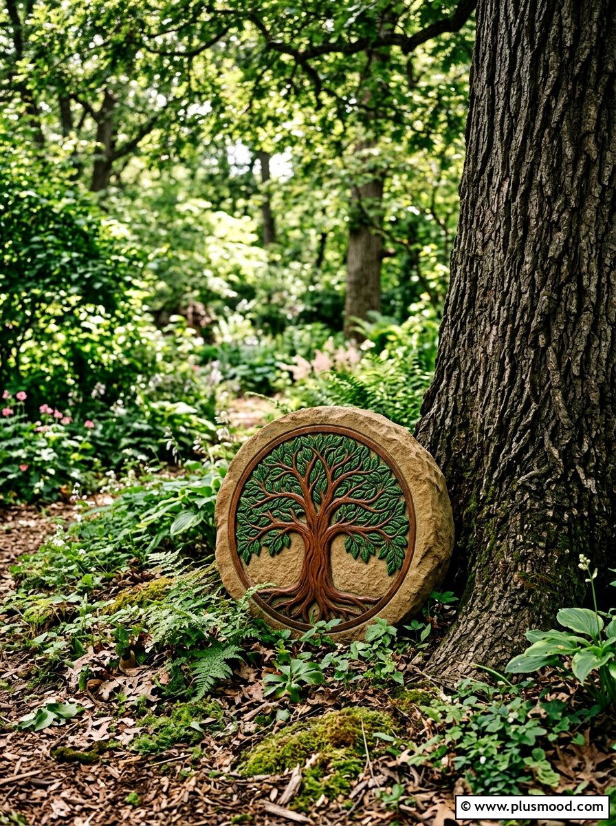 Tree of life stone - 25 painted rock ideas with positive affirmations