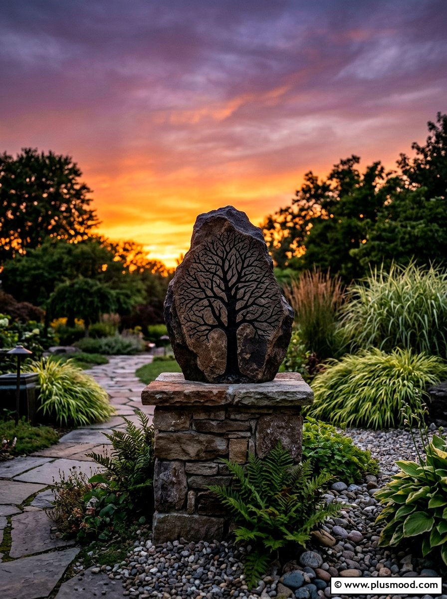 Tree silhouette rock - 25 painted rock ideas for beginners