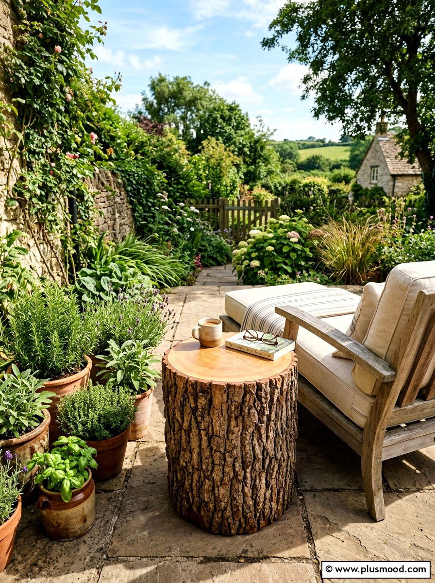 Tree stump side table - 25 summer rustic backyard ideas