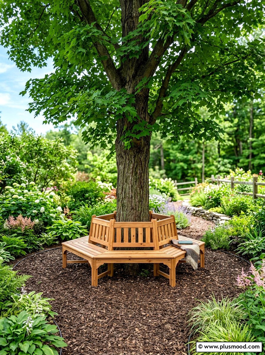 Tree wrap bench - 25 easy summer backyard makeover ideas