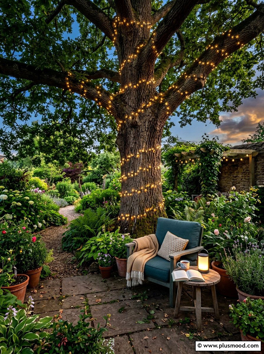 Tree wrap string lights - 25 summer patio ideas with string lights