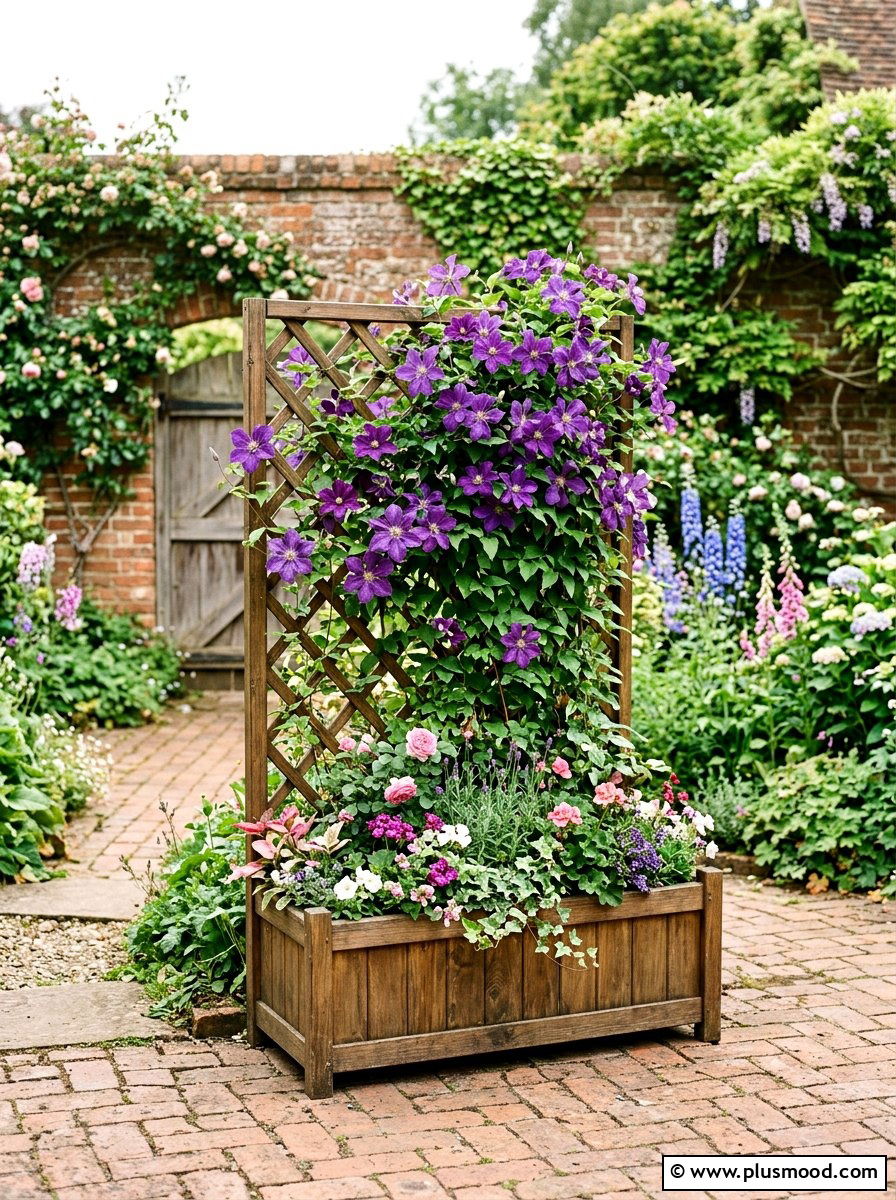 Trellis Planter Box - 25 small backyard ideas with wooden planter