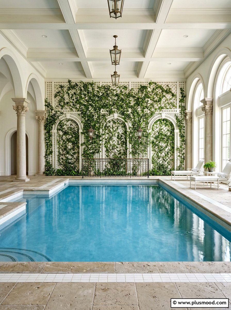 Trellis Wall Indoor Pool - 25 pool landscaping ideas for indoor pools