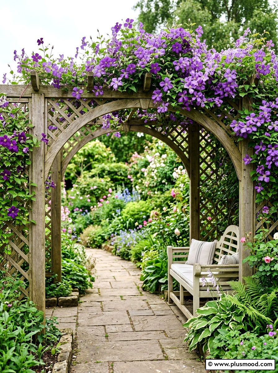 Trellis With Climbing Plants - 25 small backyard ideas for secluded spaces