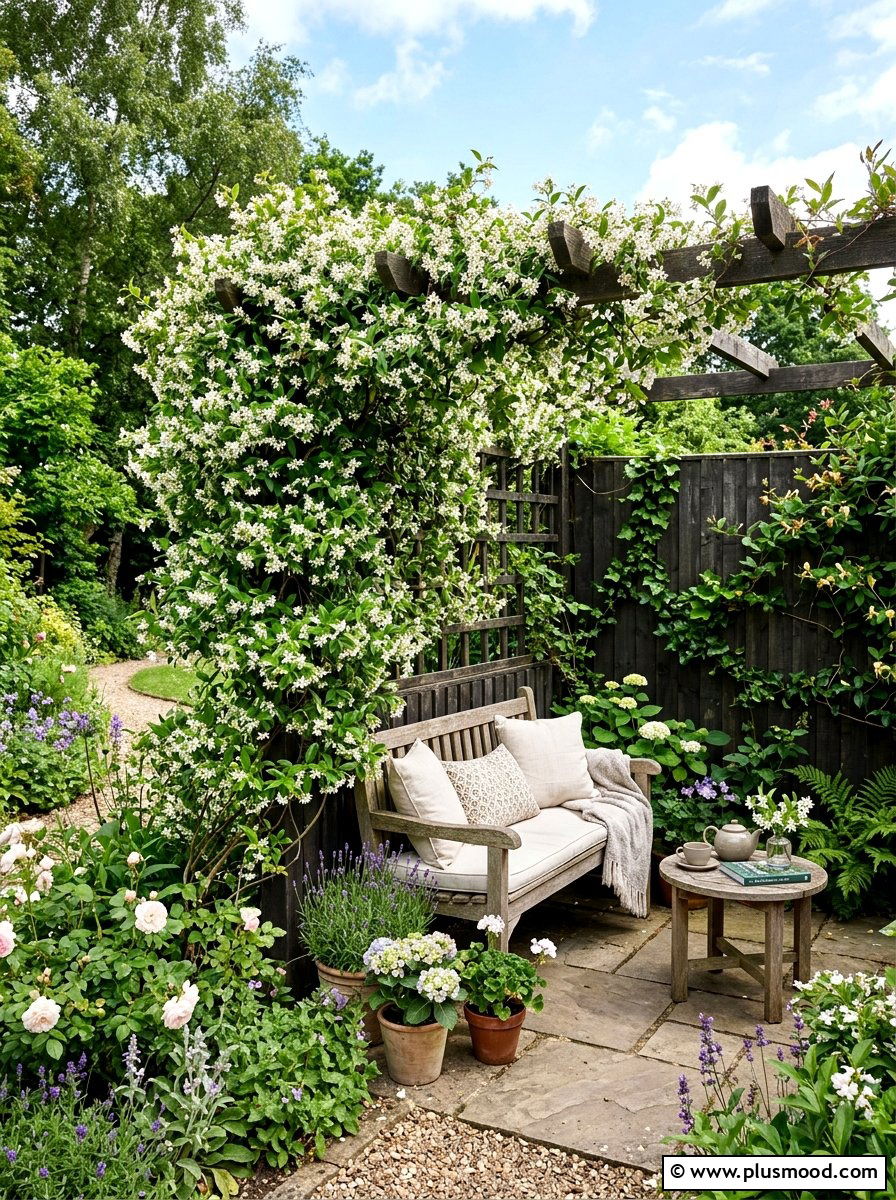 Trellis with climbing plants - 25 small backyard ideas on a budget