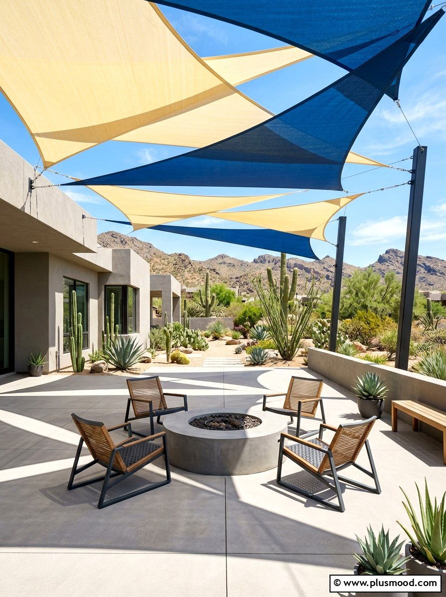Triangle shade sail - 25 summer patio shade ideas