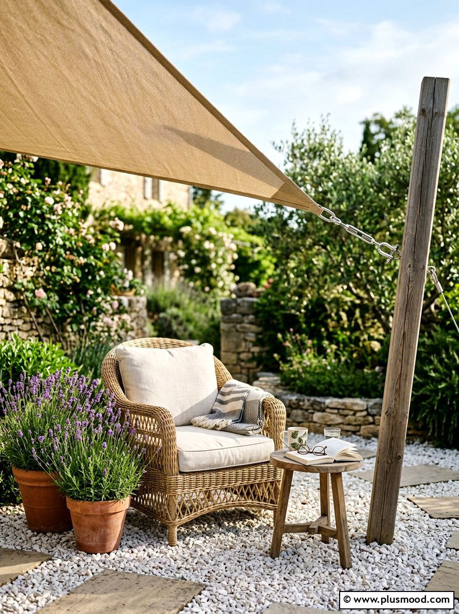 Triangular Shade Sail Corner Installation - 25 small backyard ideas with shade sail