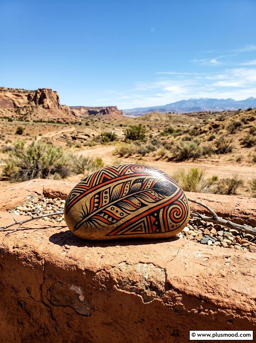 Tribal Feather - 25 painted rock ideas with feather design
