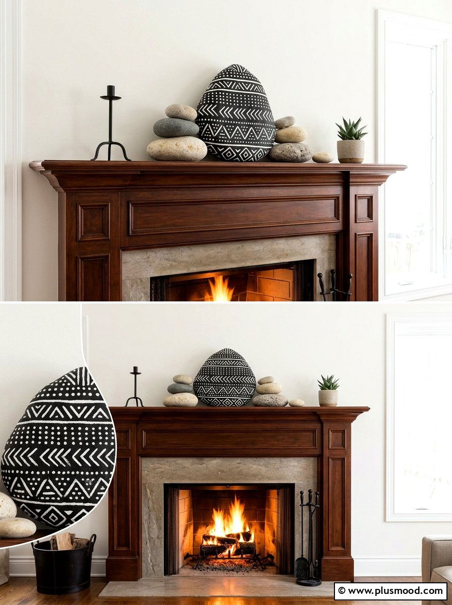 Tribal Geometric Stone - 25 painted rock ideas with boho style