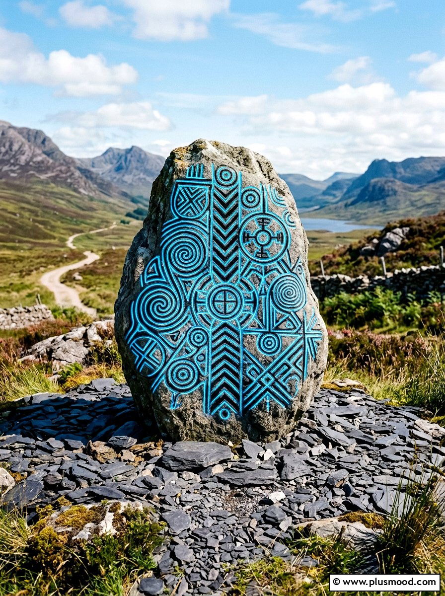 Tribal Pattern Stone - 25 painted rock ideas with glow in the dark paint