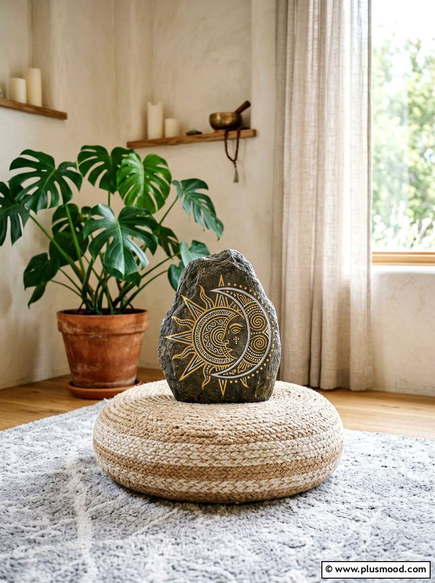 Tribal moon and sun symbols - 25 painted rock ideas with tribal art