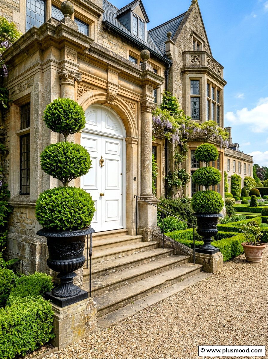 Triple Ball Boxwood Topiary - 25 summer topiary ideas for front entry