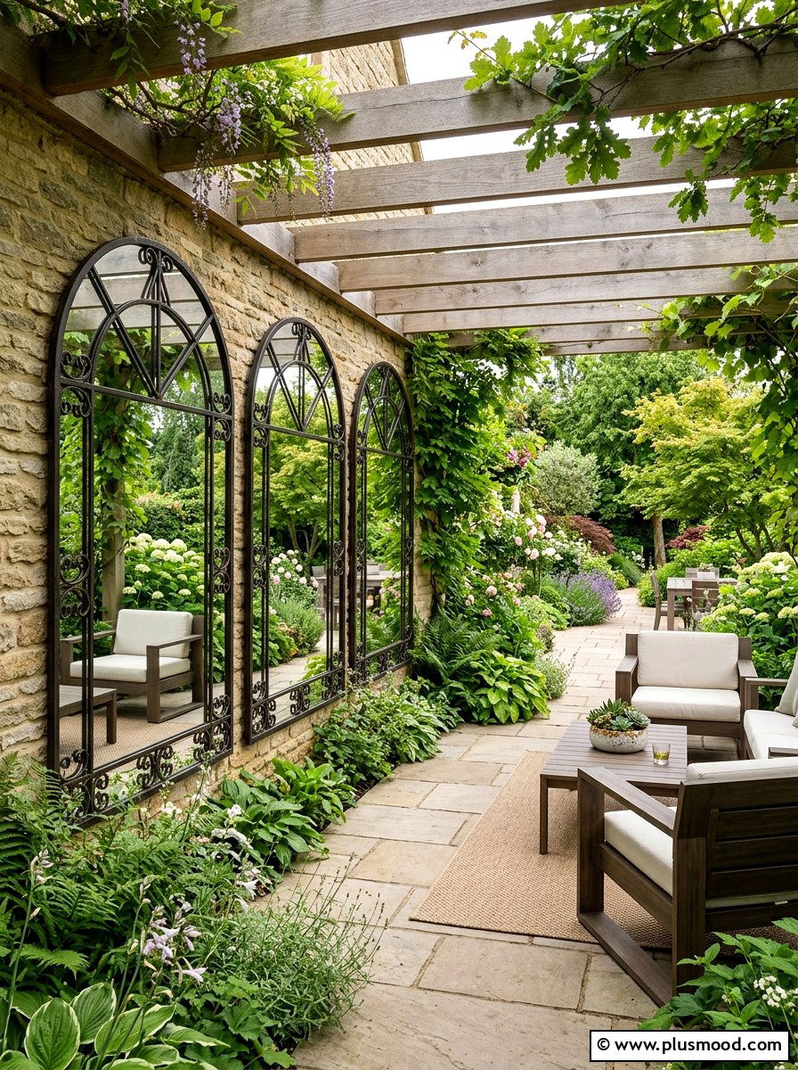 Triptych Garden Mirror Set - 25 small backyard ideas with mirror