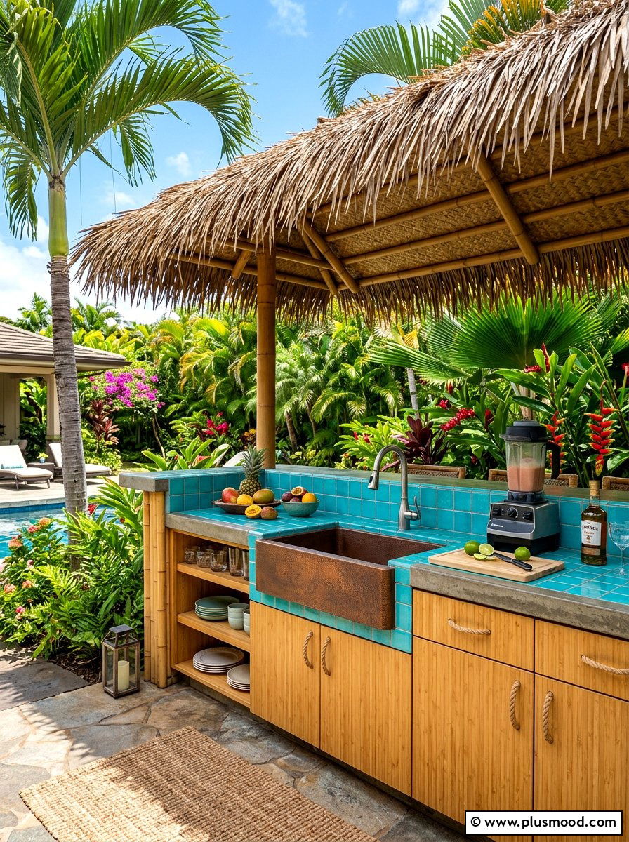 Tropical Backyard Outdoor Kitchen - 25 summer backyard outdoor kitchen ideas