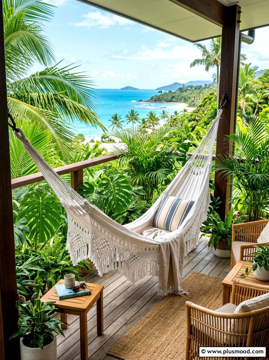 Tropical Balcony Lounge With Hammock - 25 summer balcony lounge ideas