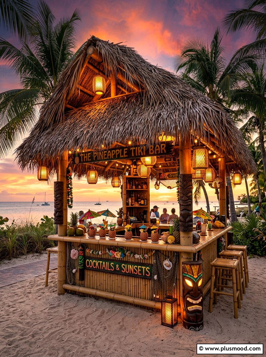 Tropical Bamboo Tiki Bar - 25 summer drink station ideas for summer