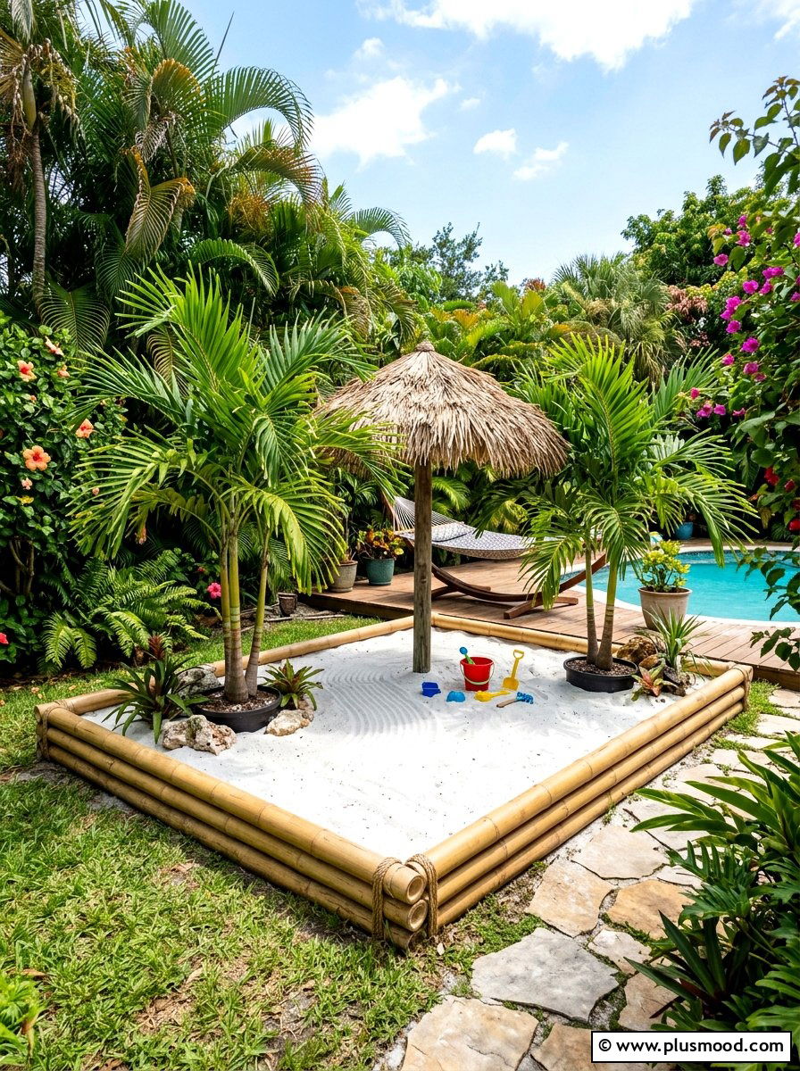Tropical Beach Sandbox - 25 small backyard ideas with sandbox