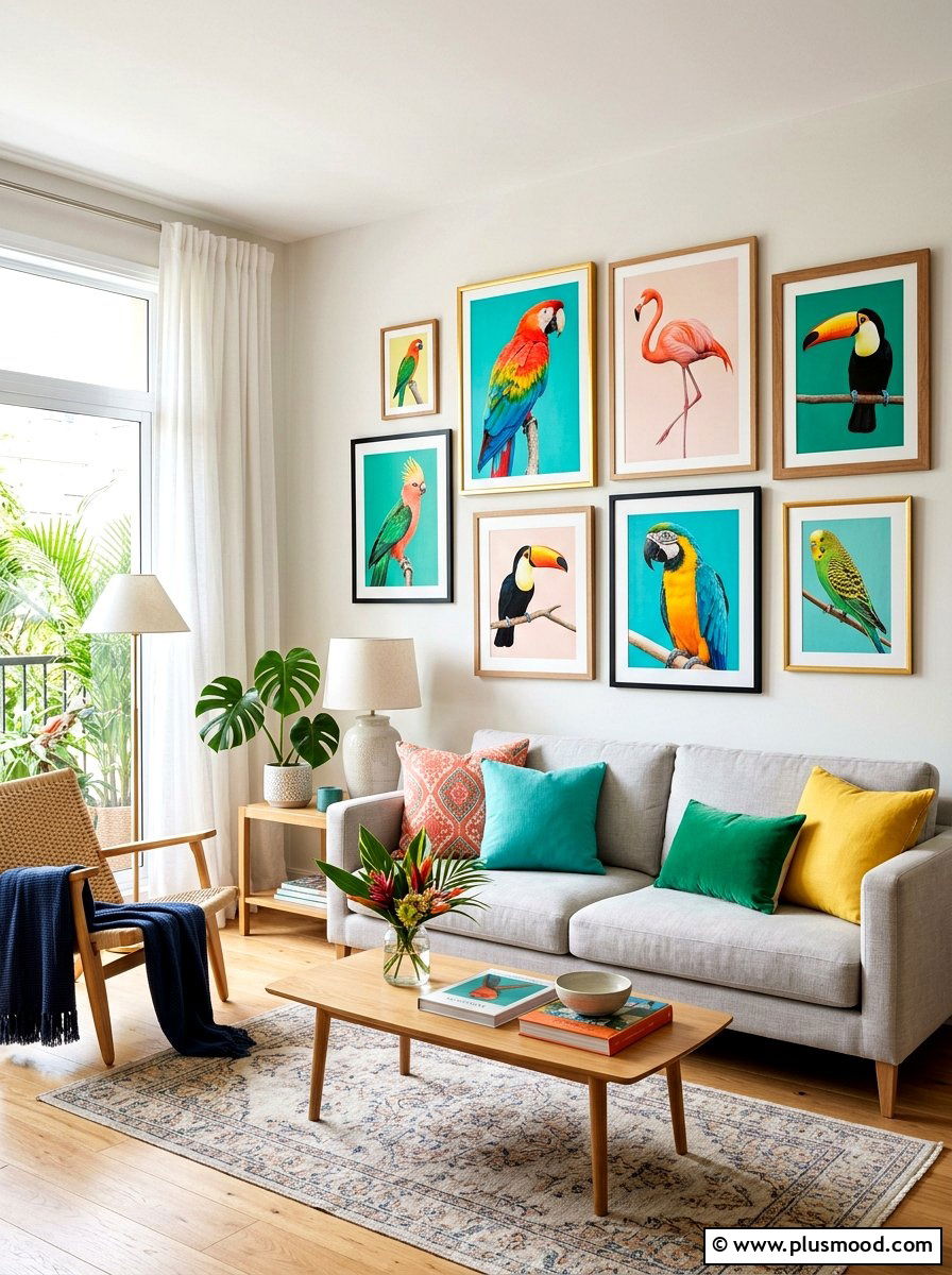 Tropical Bird Art - 25 summer tropical living room ideas
