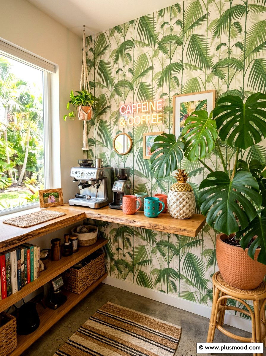 Tropical Coffee Nook - 25 summer coffee bar decor ideas