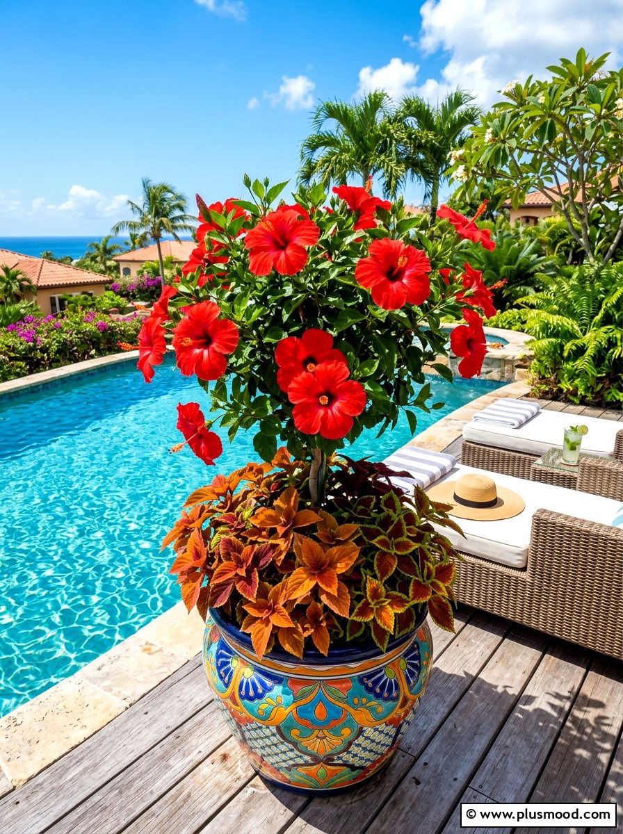 Tropical Coleus And Hibiscus Container - 25 summer planters with coleus ideas