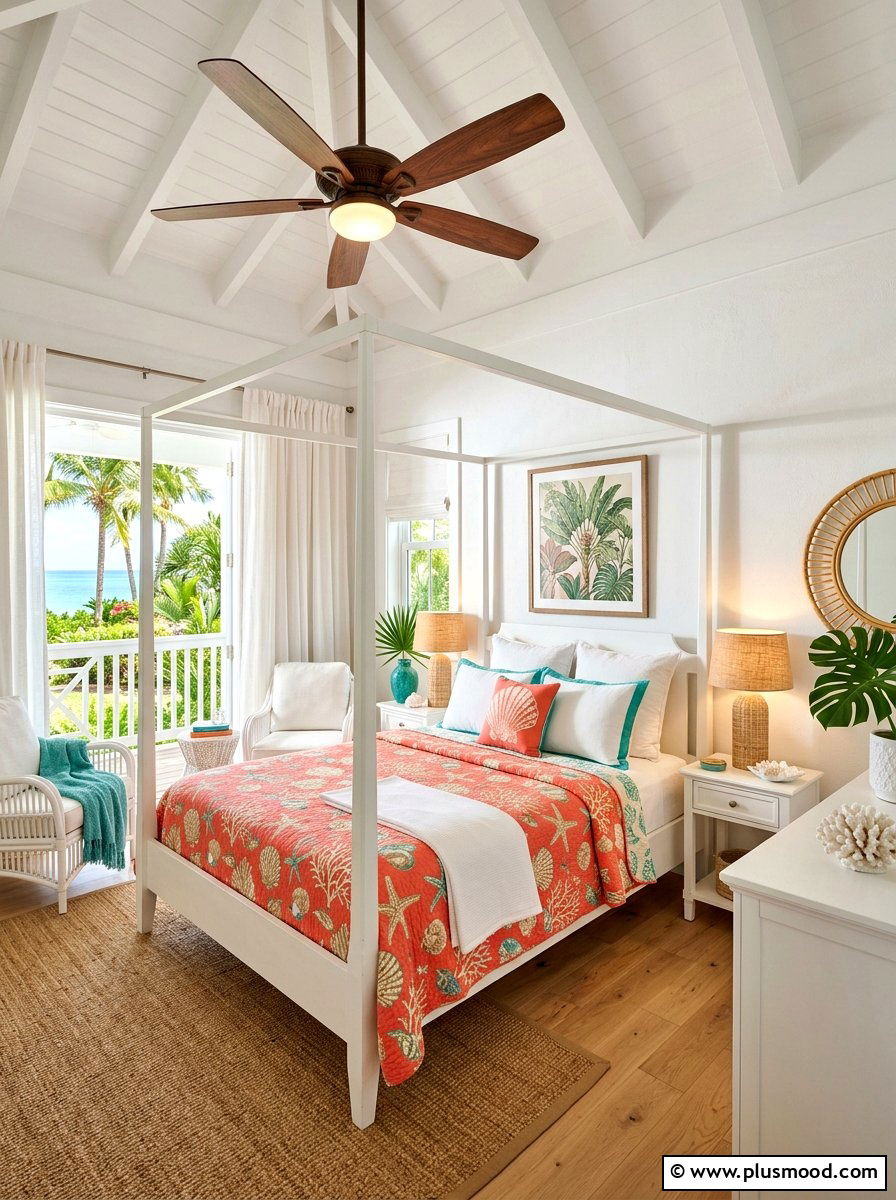 Tropical Coral Quilt - 25 summer quilt ideas for bedroom