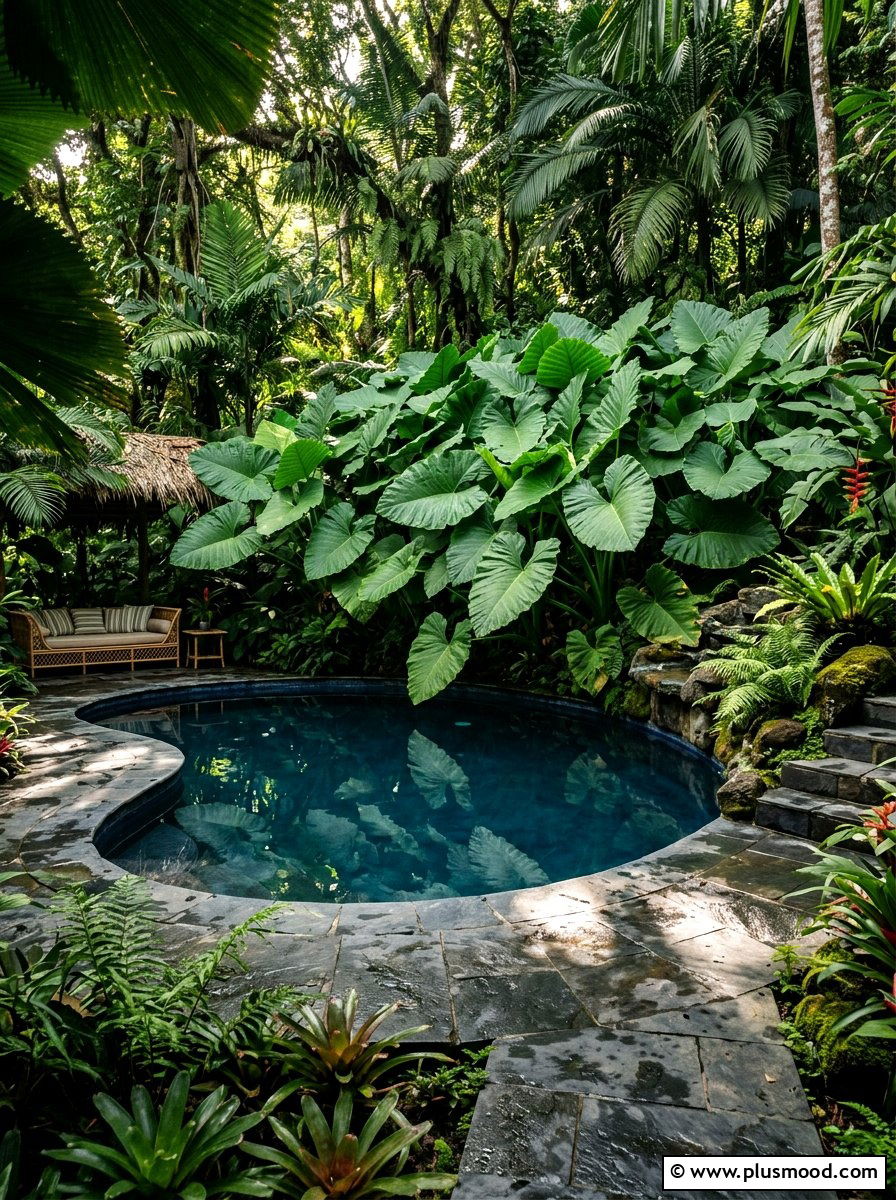 Tropical Elephant Ears Pool Landscape - 25 pool landscaping ideas for shaded backyards
