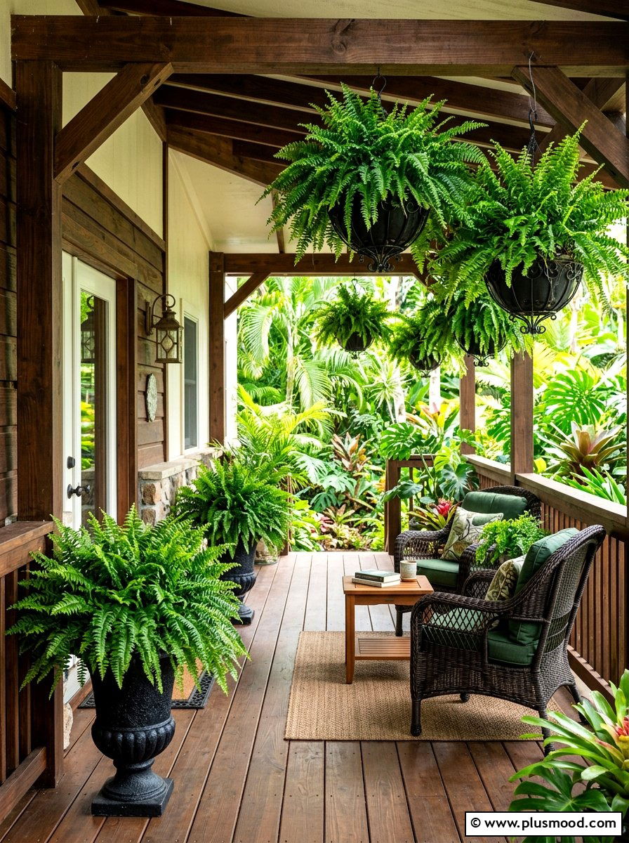 Tropical Fern Porch - 25 summer front steps decor ideas