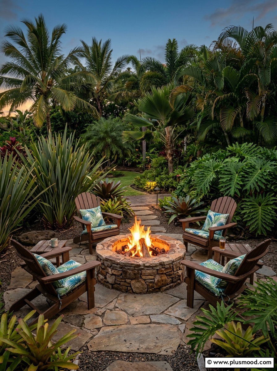 Tropical Fire Pit Area Design - 25 outdoor garden decor ideas with tropical plants