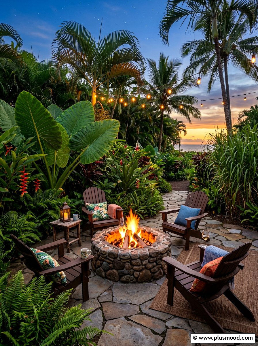 Tropical Fire Pit Area - 25 summer tropical garden ideas