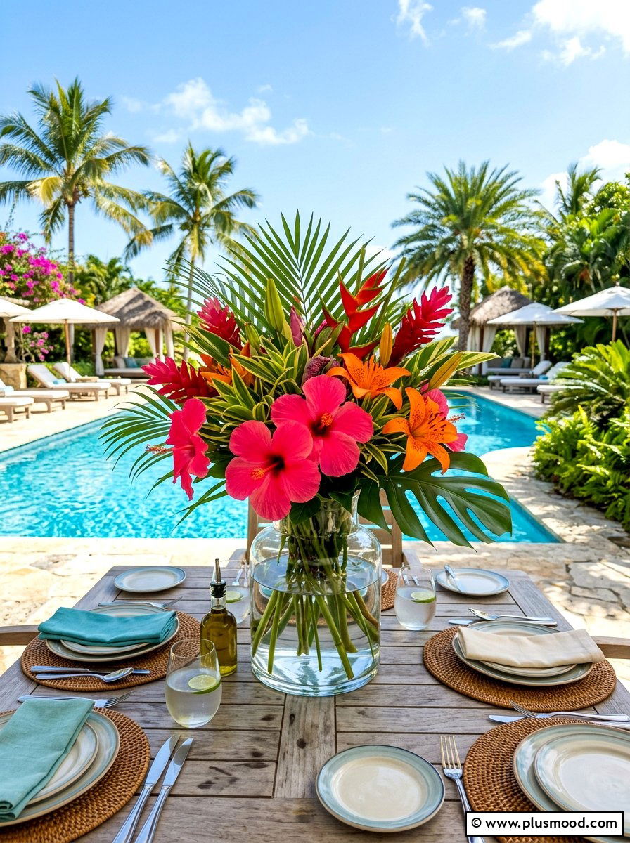 Tropical Flower Arrangements - 25 late summer pool decor ideas