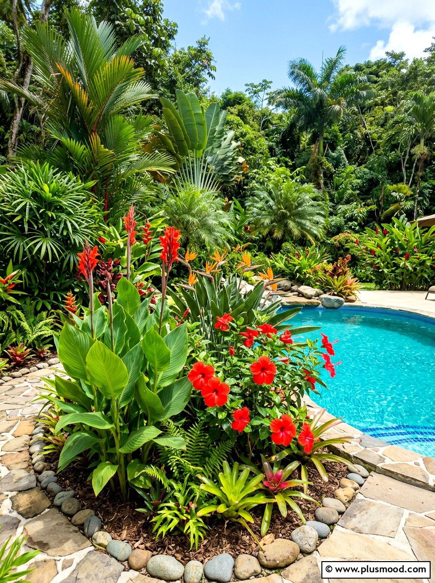 Tropical Flower Bed - 25 summer backyard flower bed ideas