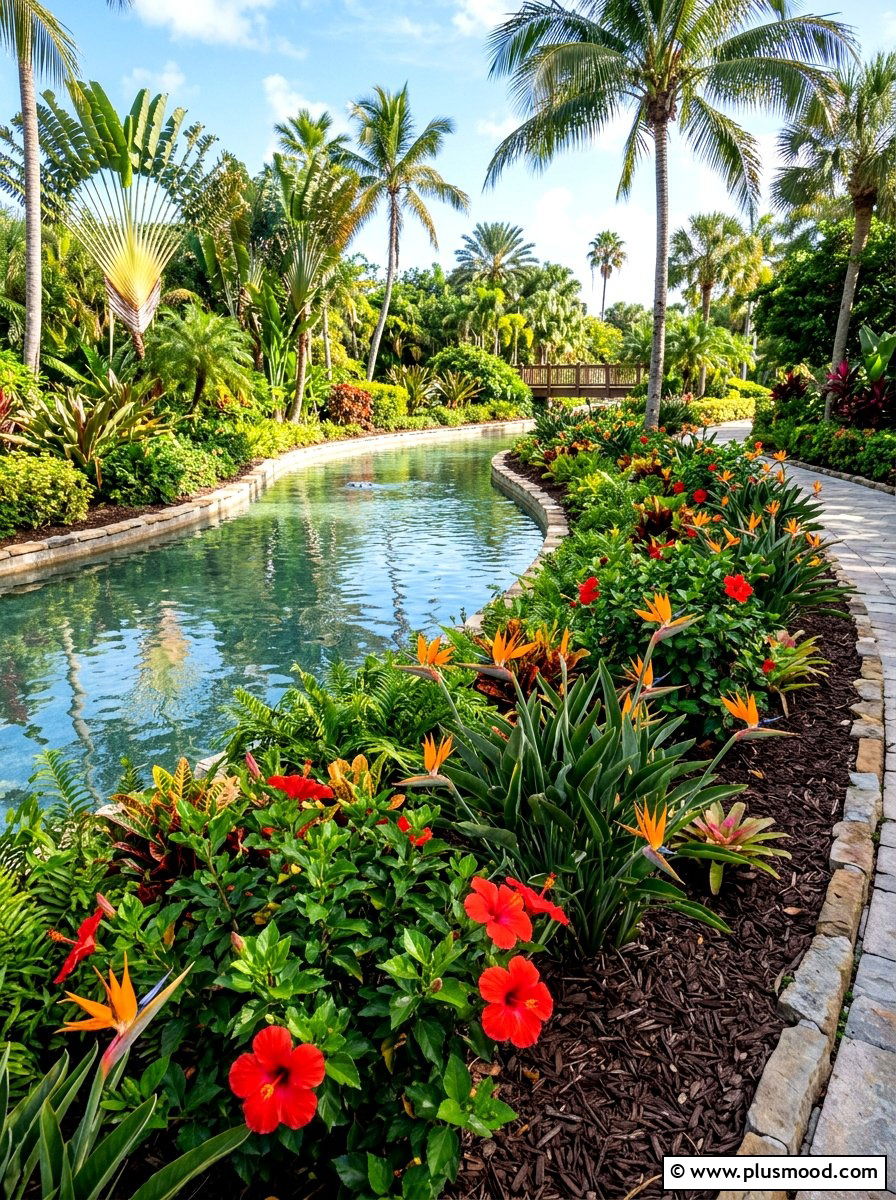Tropical Flower Beds - 25 pool landscaping ideas for lazy river pools
