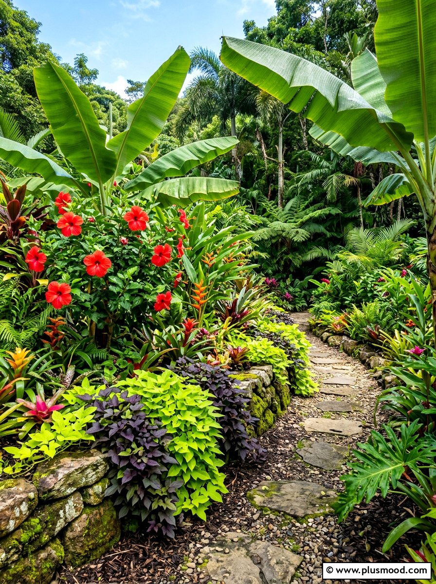 Tropical Flower Border - 25 summer layered flower bed ideas