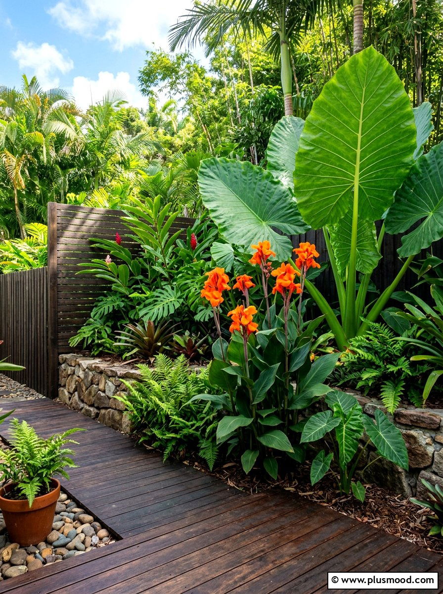 Tropical Foliage Corner - 25 summer side yard garden ideas