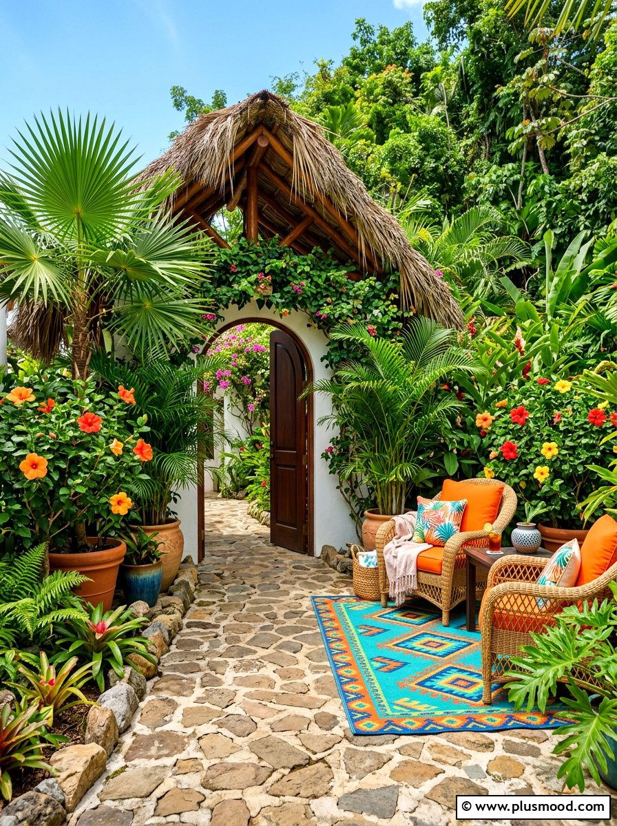 Tropical Foliage Entry - 25 summer front porch ideas on a budget