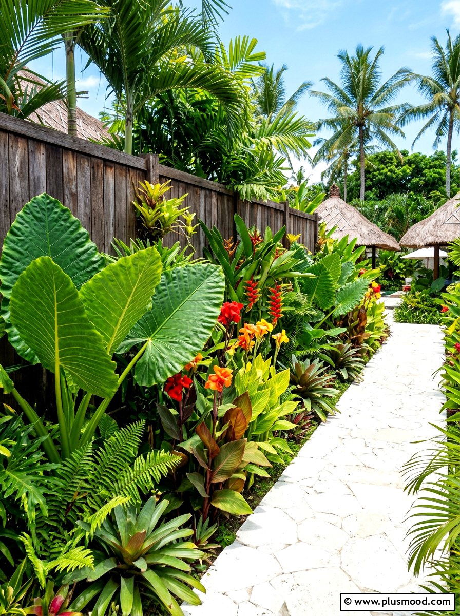 Tropical Foliage Garden Border - 25 summer side yard landscaping ideas