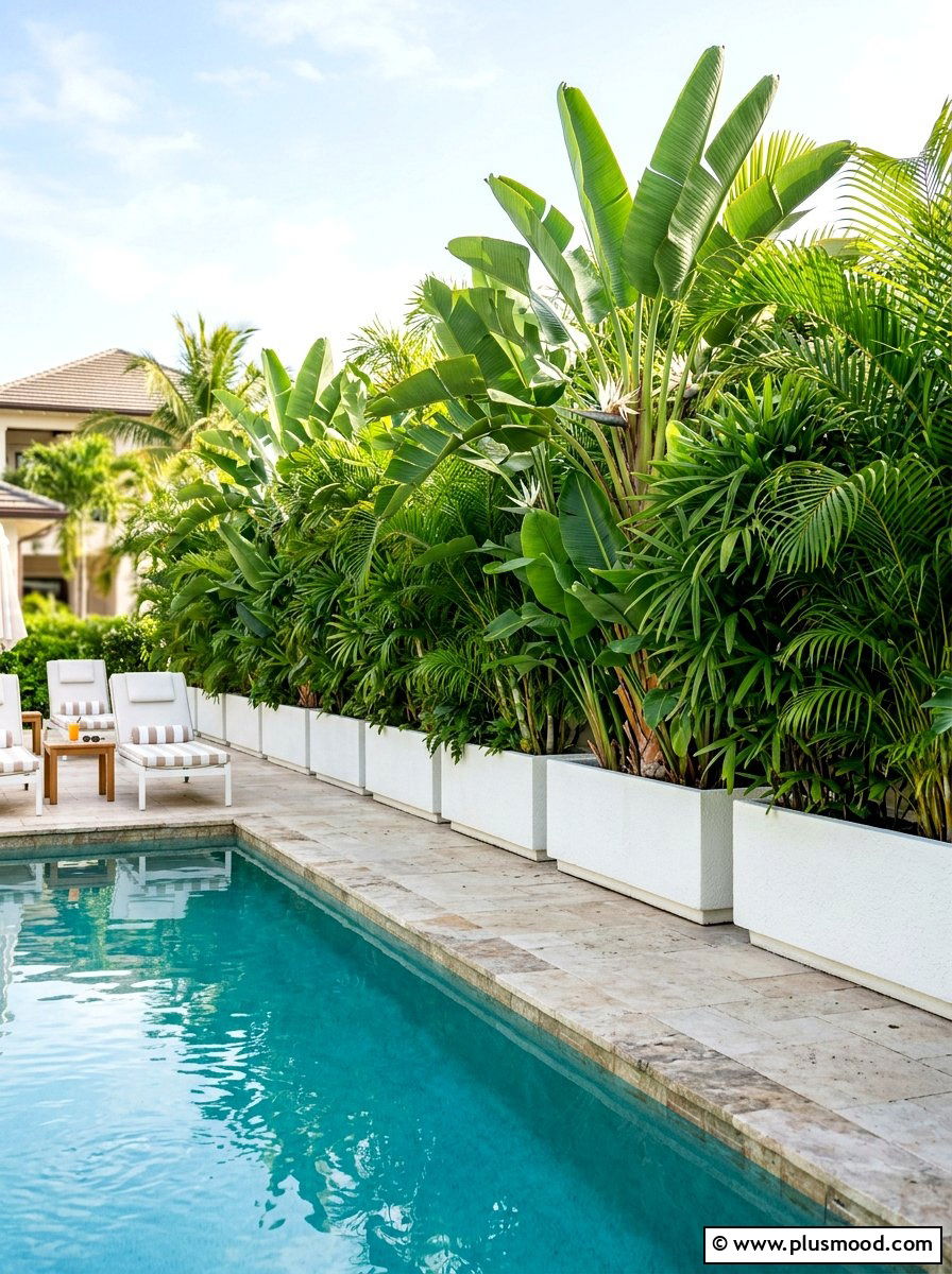 Tropical Foliage Screening - 25 pool landscaping ideas with raised garden beds